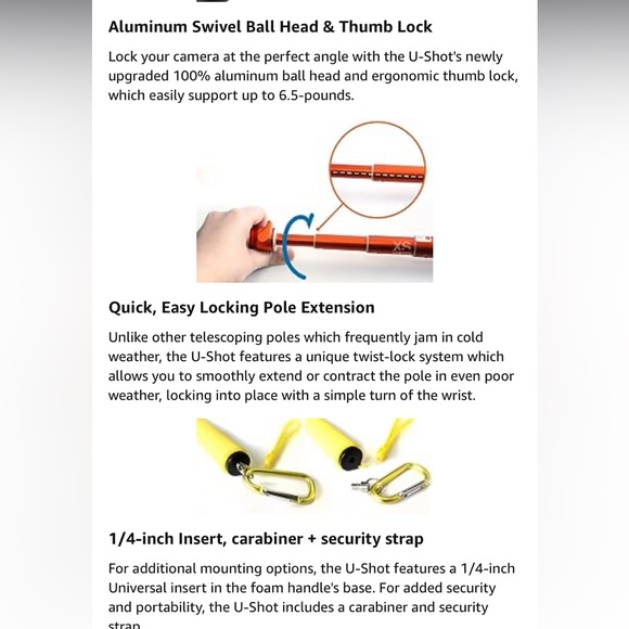 Telescoping Camera Pole Monopod Includes GoPro Mount, GoPro 3, 4 - Picture 6 of 8